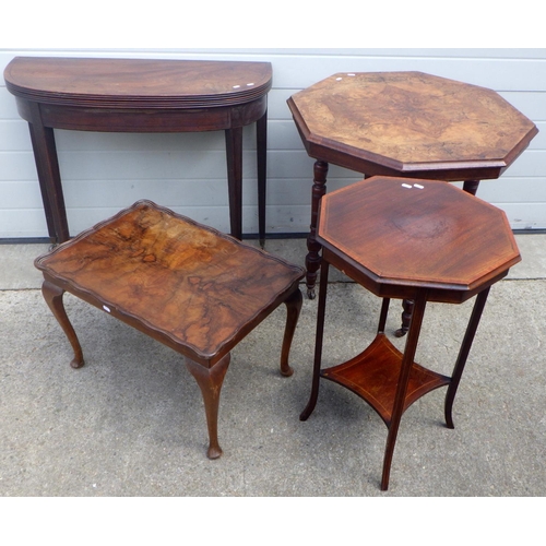 700 - A 19th cen mahogany tea table, walnut window table, Edwardian occasional table, walnut coffee table ... 