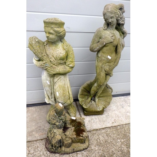 730 - Two concrete garden figures, one a/f  and a smaller concrete garden figure (3)