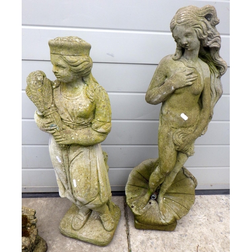 730 - Two concrete garden figures, one a/f  and a smaller concrete garden figure (3)