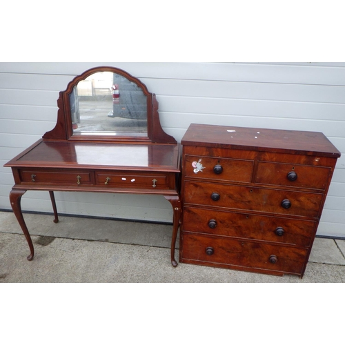 745 - A Victorian mahogany chest of drawers, missing feet together with a dressing table (a/f)