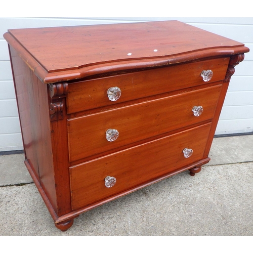 747 - A Victorian dressing chest with glass handles, missing superstructure, 104cm wide