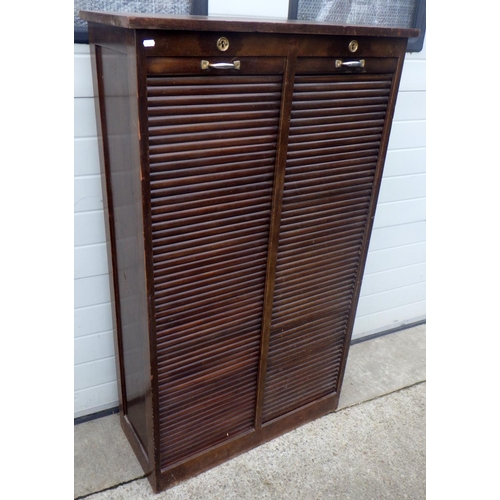 750 - A tambour front cabinet, later shelves, 89cm wide