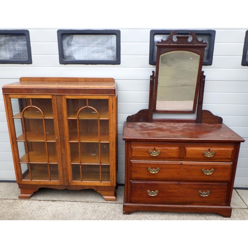 775 - A 1930's oak China cabinet together with late Victorian walnut dressing chest (2)
