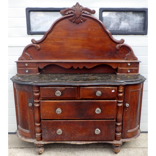 804 - A Victorian painted pine dresser with arched back, 165cm wide
