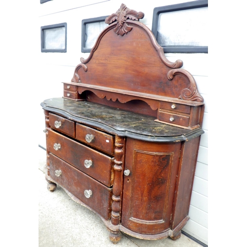 804 - A Victorian painted pine dresser with arched back, 165cm wide