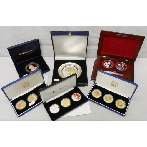 303 - Six various cased commemorative coins / coin sets, incl royal interest.  c2000