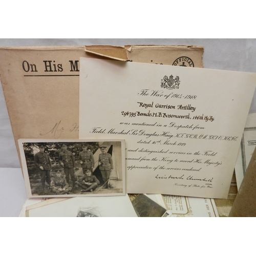 314 - A WW1 Mentioned in Despatches certificate in original delivery envelope with an associated photograp... 