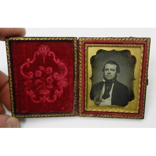 336 - Victorian photography: a cased daguerreotype portrait photograph of a gentleman, the mount stamped A... 