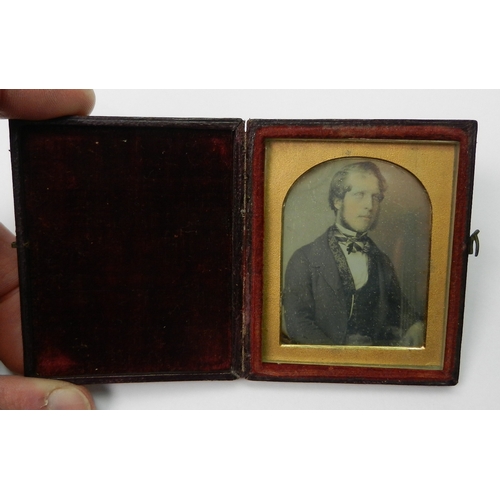 336 - Victorian photography: a cased daguerreotype portrait photograph of a gentleman, the mount stamped A... 