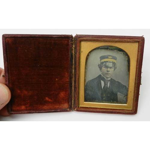 337 - Victorian photography: a cased daguerreotype portrait photograph depicting a merchant marine officer... 