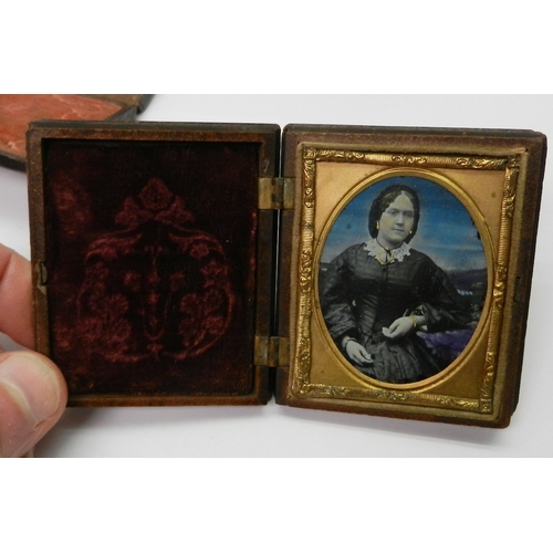 339 - Victorian photography: a tinted ambrotype portrait of a lady presented in a moulded composite case, ... 