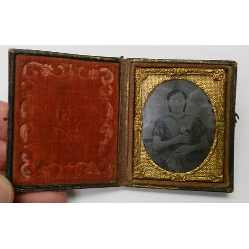 339 - Victorian photography: a tinted ambrotype portrait of a lady presented in a moulded composite case, ... 