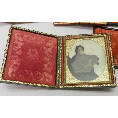 340 - Victorian photography: two miniature cased ambrotype portraits of young women, each case approx 43 c... 