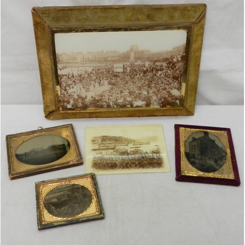 343 - Victorian photography: a glass plate photograph of Margate seafront with bathing machines and minstr... 