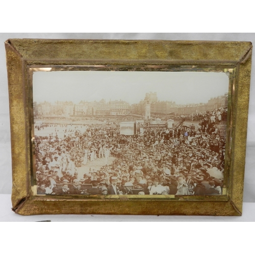 343 - Victorian photography: a glass plate photograph of Margate seafront with bathing machines and minstr... 