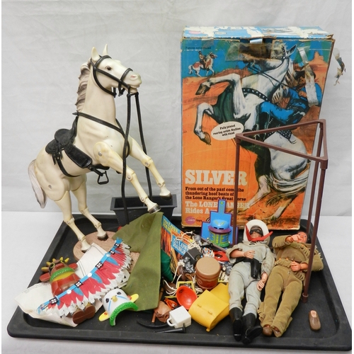 348 - A Lone Ranger and Tonto TV tie-in action figures with accessories and boxed horse 