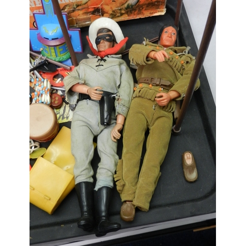 348 - A Lone Ranger and Tonto TV tie-in action figures with accessories and boxed horse 