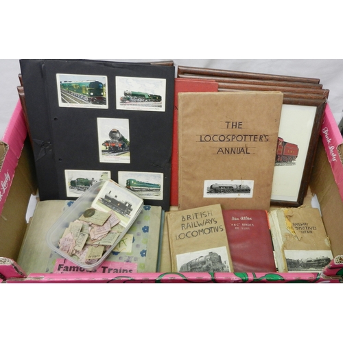 349 - A collection of railways interest ephemera incl tickets /ticket stubs, trainspotter books, framed pr... 