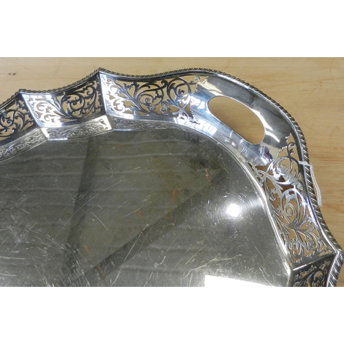 2 - An oval tray having a pierced gallery, Walker and Hall silver plate.  Bearing 