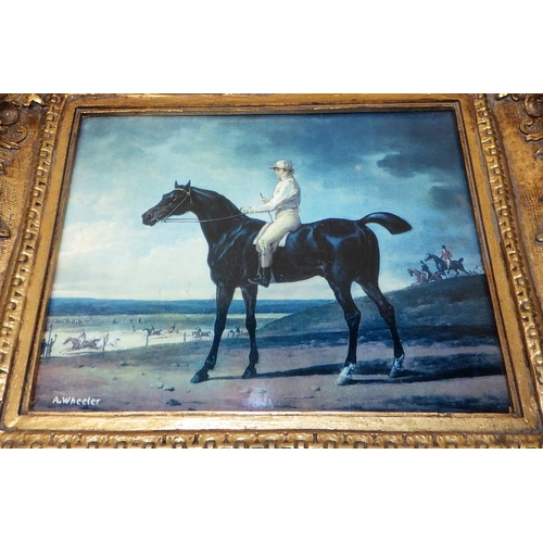 262 - A gilt framed painted panel of a horse and rider