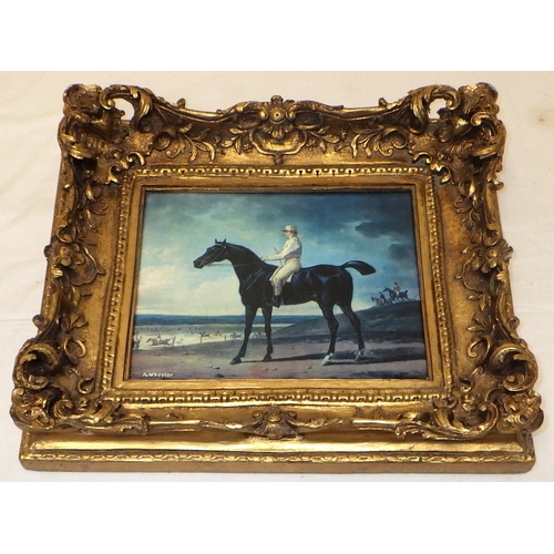 262 - A gilt framed painted panel of a horse and rider