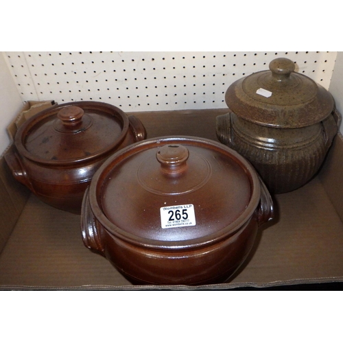 265 - Three stoneware lidded crock pots