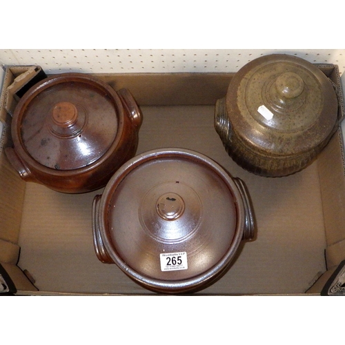 265 - Three stoneware lidded crock pots