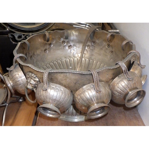 269 - A qty of silver plate to inc punch bowl, cake stand etc