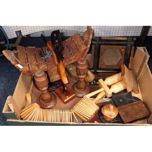 247 - Two boxes of misc wooden wares (2)