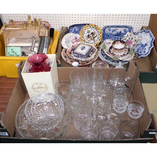 254 - Three boxes of misc to inc glass ware, ceramics 78s etc (3)