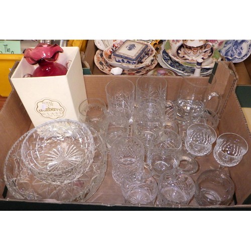 254 - Three boxes of misc to inc glass ware, ceramics 78s etc (3)