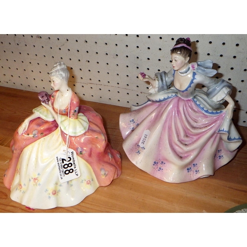 288 - Two Royal Doulton figures together with green Wedgwood Jasperware (5)