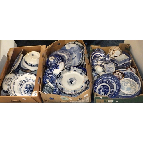 312 - Three boxes of misc blue & white ceramics af (3)