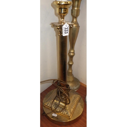 333 - A pair of gilt metal table lamps, Corinthian column table lamp and a pair of brass candlestick