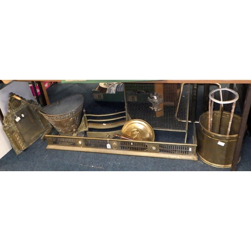 338 - A qty of fireplace accessories, stick stand etc (qty)