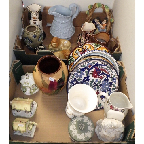 344 - A qty of misc ceramics to inc 19thC relief jug, Coalport houses, Doulton vase etc (2)