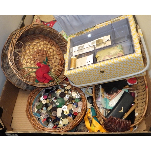 351 - Two boxes of sewing related accessories, etc (2)