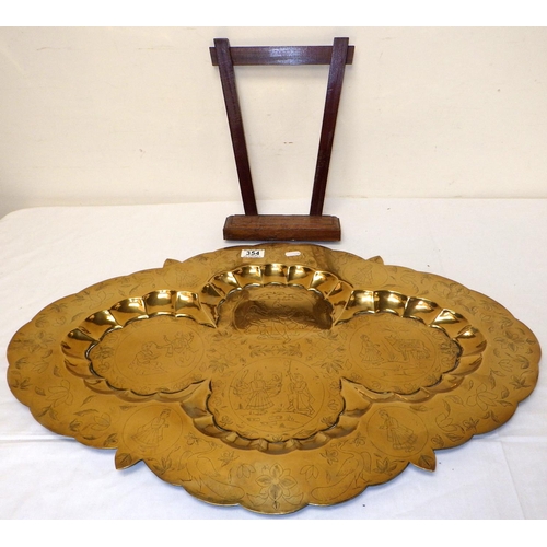 354 - A large Oriental brass tray, with stand