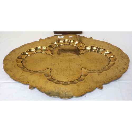 354 - A large Oriental brass tray, with stand