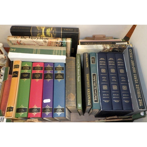 358 - A box of misc books to inc Folio Society edition of Pepys Diary etc