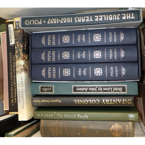 358 - A box of misc books to inc Folio Society edition of Pepys Diary etc