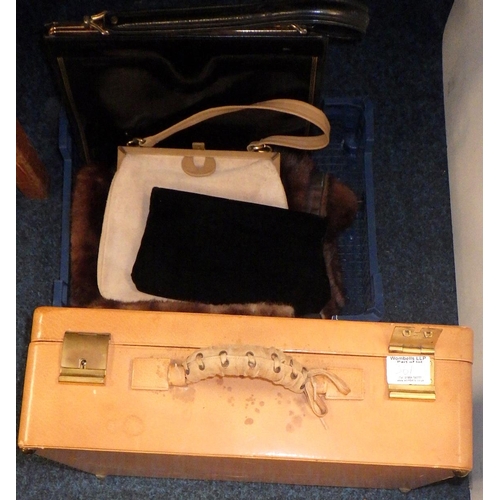 361 - A leather vanity case, purses etc