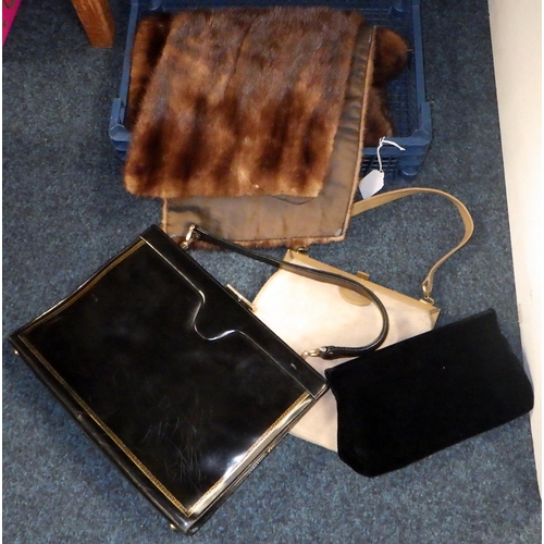 361 - A leather vanity case, purses etc