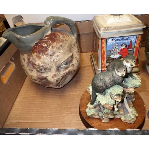 372 - A group of misc ceramics to inc Martin Bros style jug, relief jug, glass paperweights etc