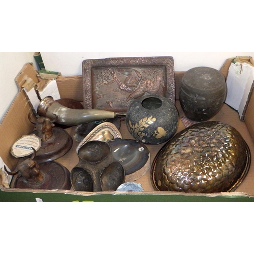 378 - A qty of misc metal wares, horn etc