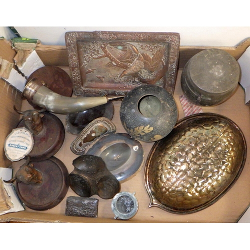 378 - A qty of misc metal wares, horn etc