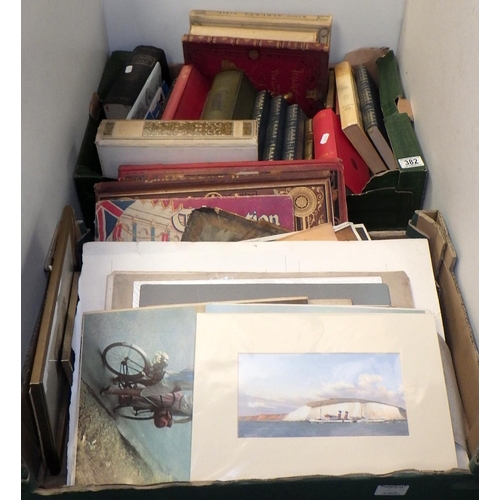 382 - A qty of books and unframed prints