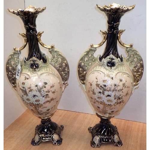 384 - A large pair of floral continental vases