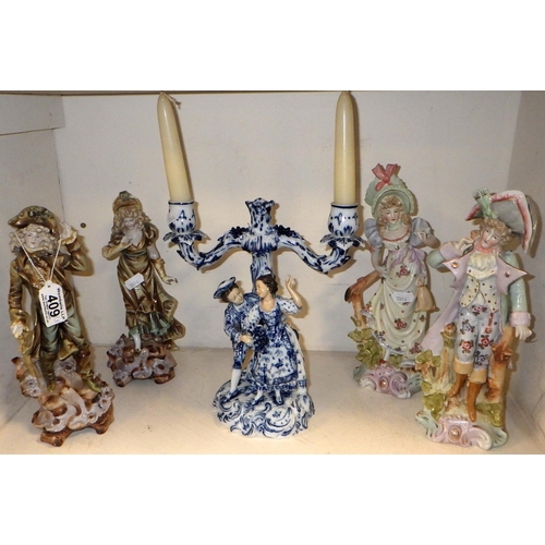 409 - A group of German ceramic figures and a candelabra (5)