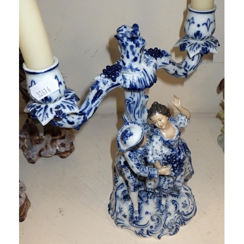 409 - A group of German ceramic figures and a candelabra (5)